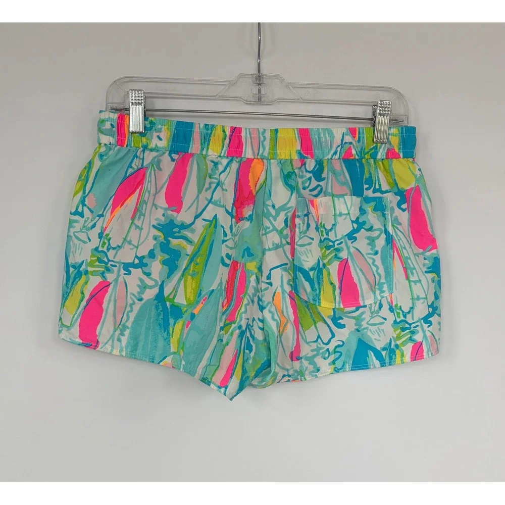Lilly‎ Pulitzer Ocean Print Board Shorts Blue Pink Yellow Drawstring Small